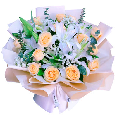 黔南16朵香槟玫瑰2支百合，爱的温暖和幸福