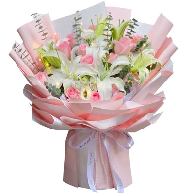 黔南16朵粉玫瑰百合,感情稳定坚固